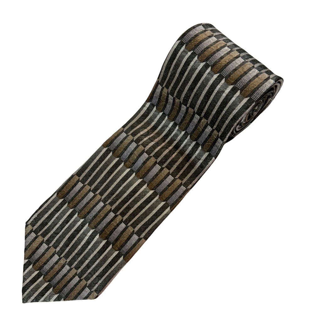 Pierre Cardin Necktie Men's One Size Gray Brown Geometric Striped Silk Tie 90s